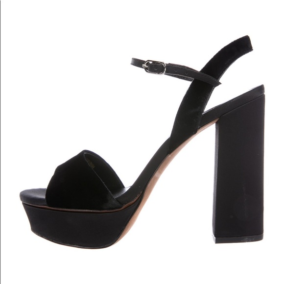 Anthropologie Brand New Lola Cruz Platforms Sandal Black Silk Velvet ♥️ - Picture 1 of 9